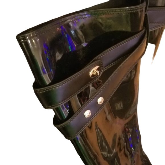 🖤🌧Coach🌧🖤 | HTF Size: 11 | Talia Tall Shiny Black Rain Boots | Gold Turnlock - Picture 3 of 12
